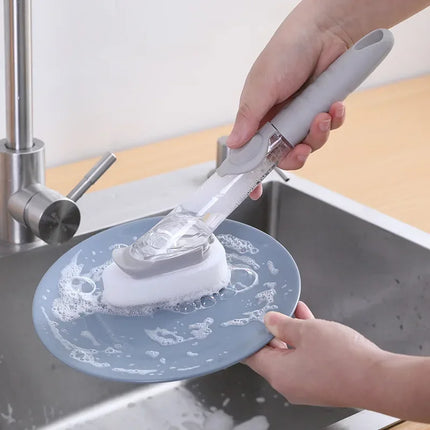 2-in-1 Kitchen Dishwashing Brush with Sponge Soap Dispenser
