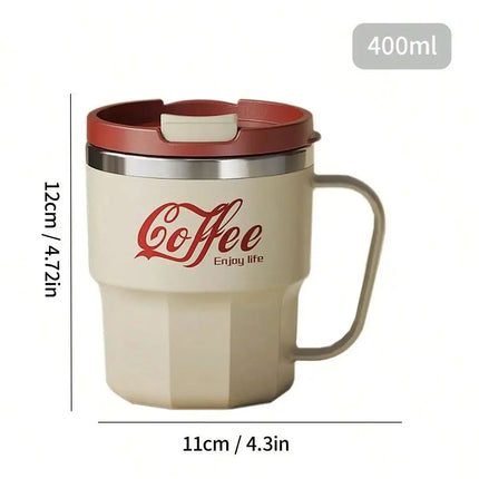 ThermoSip Stainless Steel Insulated Coffee Mug with Lid & Handle