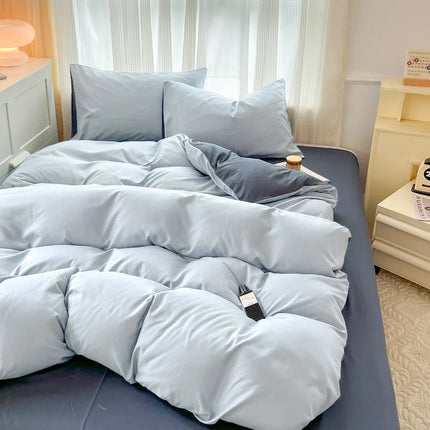 OKEYWOW solid color brushed fabric bedding set with duvet cover, pillowcases, sheets, in various sizes, soft and cozy for bedroom comfort