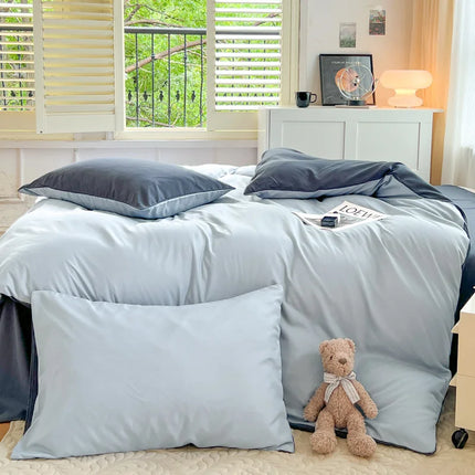 Okeywow solid color brushed fabric bedding set with duvet cover, pillowcases, bed sheet, and quilt cover in various sizes