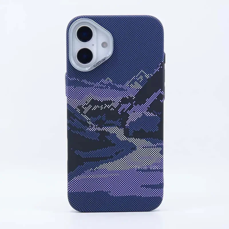 Abstract Landscape Relief MagSafe Phone Case for iPhone 16 15 14 Pro Max 16Pro Wireless Charging Alloy Lens Shield Hard PC Cover