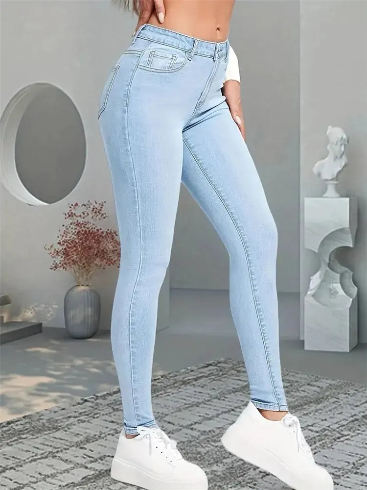 Women's Stretch Skinny Jeans: Lady Slim Fit Pencil Jeans, Girls Leggings, Straight Leg Denim Pants. Blue, Gray, Black Sexy Long Trousers