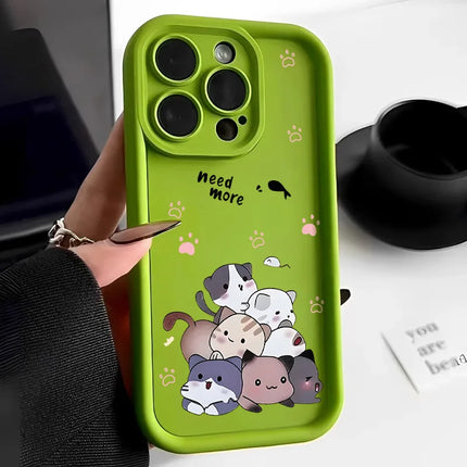 Pink iPhone Cartoon Cat silicone case by OKEYWOW, shockproof soft cover for iPhone 12/11/13/14/15 Pro Max XR XS SE models.