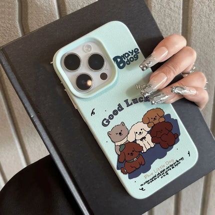 OKEYWOW iPhone cartoon dog soft leather shockproof case for iPhone 12-16 Pro Max and Plus models, featuring a colorful dog design.