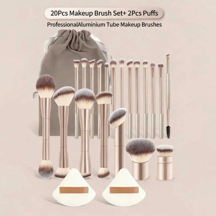 ProBlend 22-Piece Makeup Brush Set with Velvet Bag & Powder Puffs