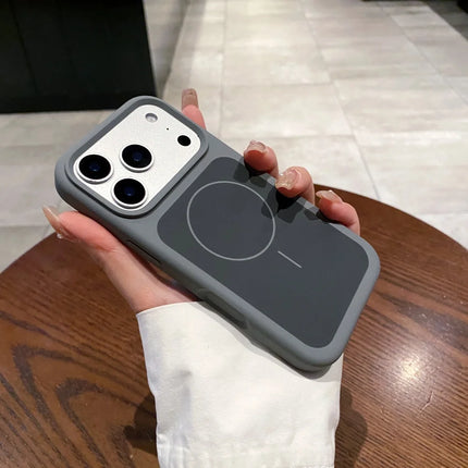 OKEYWOW liquid silicone MagSafe case for iPhone 17 Pro Max with large window, shockproof design, and smooth skin feel.