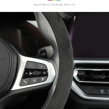 OKEYWOW suede car steering wheel cover, breathable and non-slip D-shaped auto wheel protector with ultra-thin design.