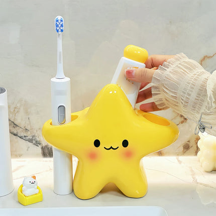 Cute Star-Shaped Toothbrush Holder with Toothpaste Storage