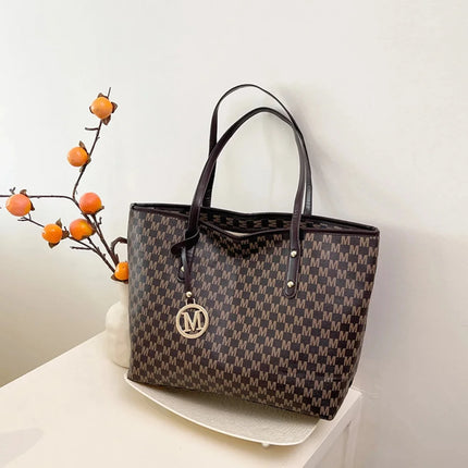 Large capacity OKEYWOW shoulder bag with letter print, luxury tote clutch, retro commuter style in a spacious design