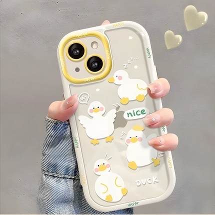 OKEYWOW iPhone cartoon duck shockproof soft cover for iPhone 11, XR, XS, 12, 13, 14, 15, 16, 17 Pro Max, featuring colorful duck design