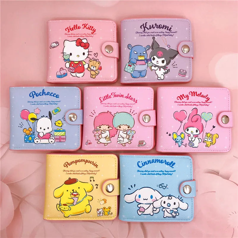 Kawaii Sanrio Hello Kitty, Cinnamoroll, My Melody, Kuromi PU Casual Money Bag: Coin Purse, Card Holder Wallet with Buttons