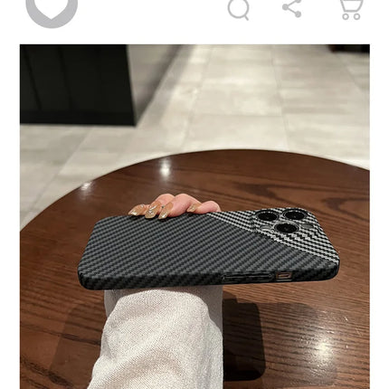 OKEYWOW iPhone carbon fiber case for models 11 to 17, ultra-thin hard back cover with camera protection