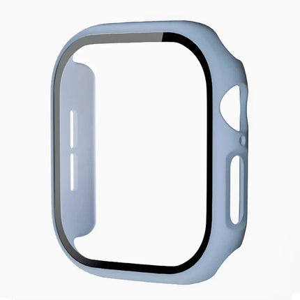 OKEYWOW Apple Watch tempered glass screen protector for Series 10-3 SE, fits 40mm to 46mm models, shows the clear protective layer on watch face.