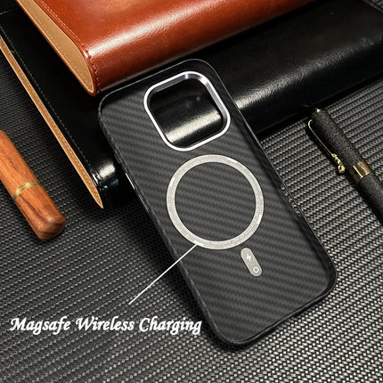 iPhone MagSafe Case Alloy Lens 3D Relief Carbon Fiber Texture Hard PC Wireless Charging Cover