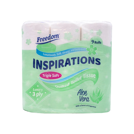Okeywow Freedom quilted 9-pack aloe vera 3-ply luxury toilet paper rolls, soft bathroom tissue with plush, quilted texture