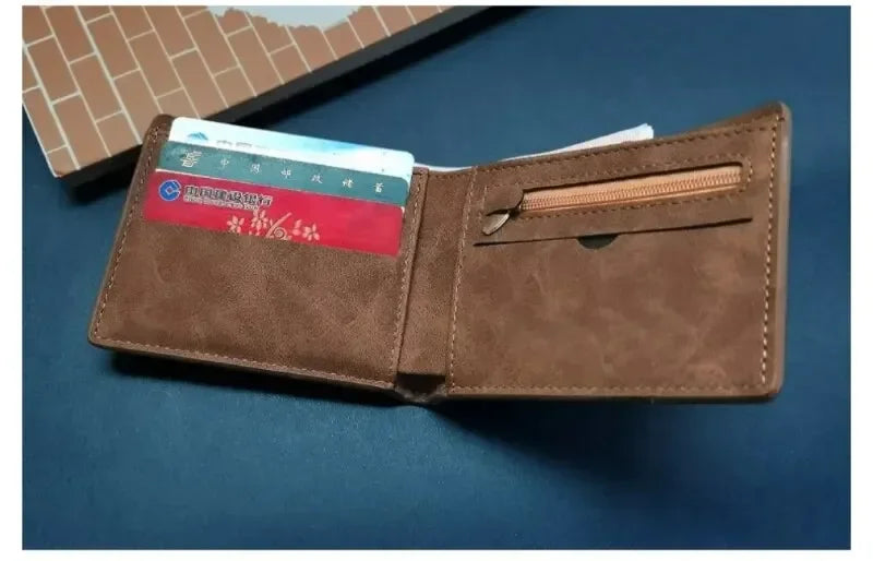 Men Short Wallet with Zipper Coin Pocket Fashion Soft Leather Men Horizontal Slim Money Purses Multifunctional Small Wallets