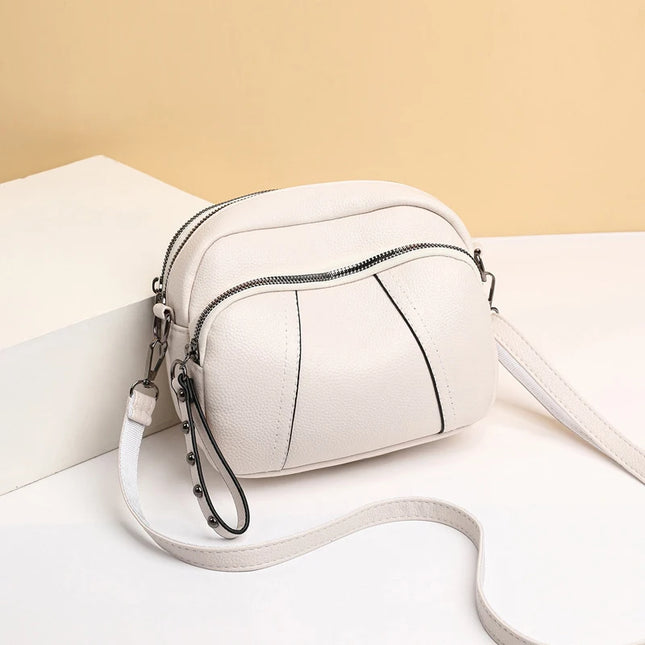 Women Rivet Crossbody Phone Bag Soft Leather Small Square Shoulder Bag Zipper Purse