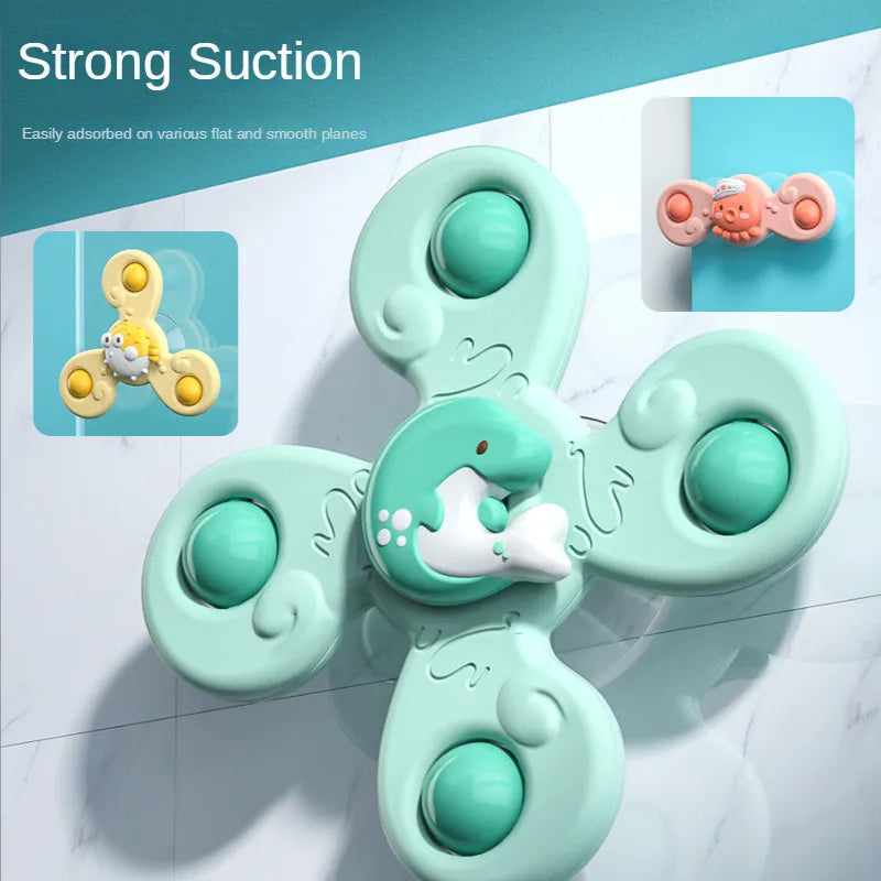 3Pcs/Set Funny Baby Bath Toys: Suction Cup Spinner, Cartoon Rattles - Fidget Educational Toys for Boys, Children's Gift