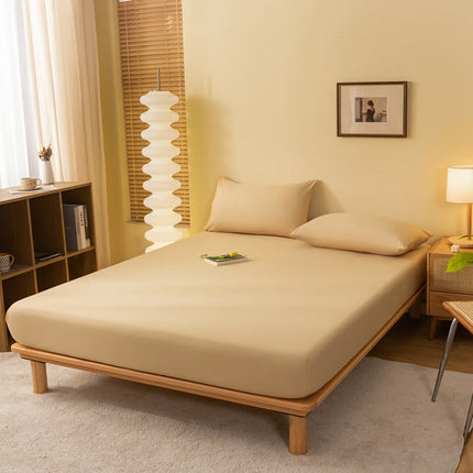 OKEYWOW solid color fitted sheet elastic mattress cover for single, double, queen beds, 140x190cm or 200x220cm, in neutral fabric