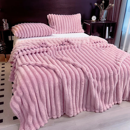Cozy Stripe Flannel Throw Blanket Waterproof Sofa Bed Cover