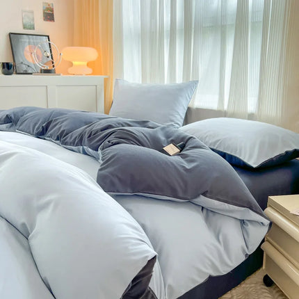 Okeywow solid color brushed fabric bedding set with duvet cover, pillowcases, bed sheet for single, queen, or king size beds