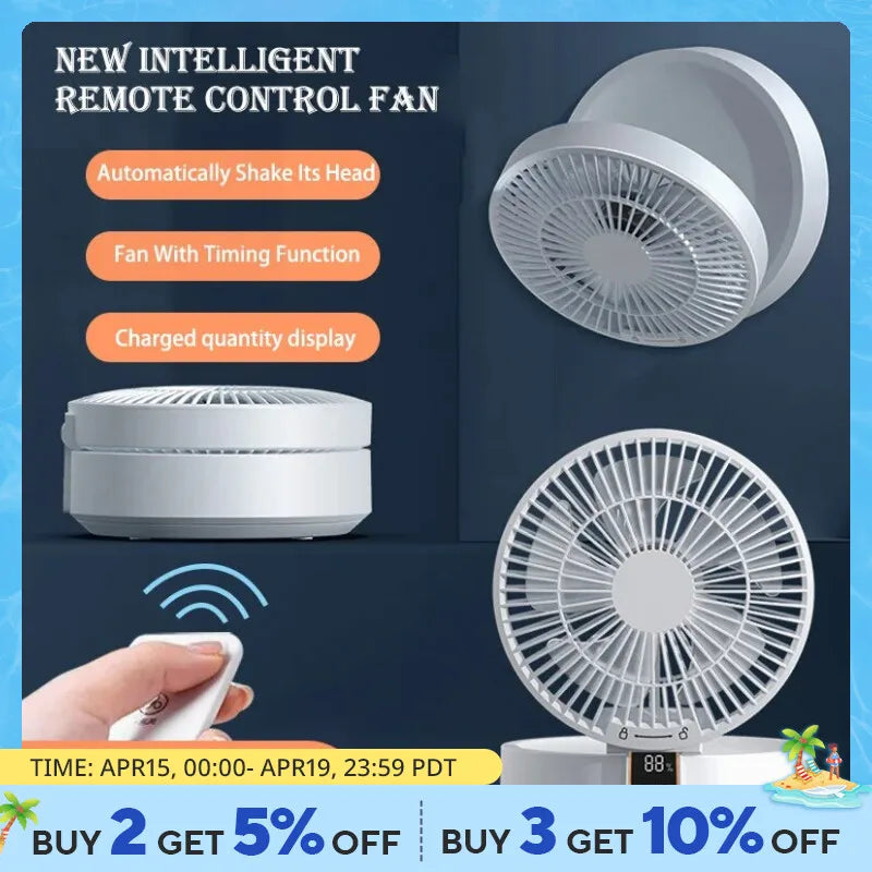 Fan With Remote Control Portable Wall-Hanging Rechargeable Usb Electric Folding Fan Nightlight Air Cooler Household