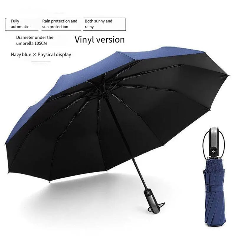 Automatic Folding Vinyl Umbrella, Ten-Bone Umbrella Is Strong, Windproof and Rainproof, Large Umbrella for Business Use