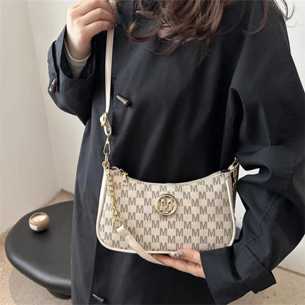 Vintage M Letter Crossbody Bag PU Leather Shoulder Messenger Tote Handbag Purse