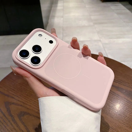 OKEYWOW iPhone 17/17 Pro/17 Pro Max liquid silicone MagSafe case with large window, shockproof skin, and smooth cover.