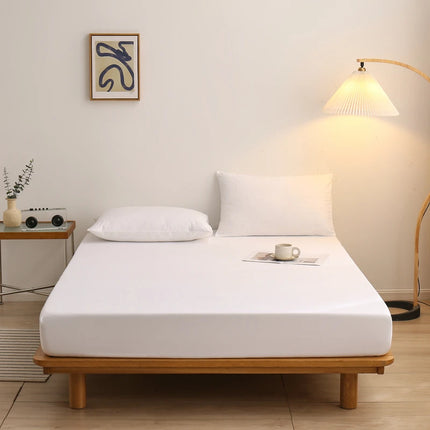 Solid color fitted sheet elastic mattress cover for single, double, queen beds in 140x190 and 200x220 sizes by OKEYWOW