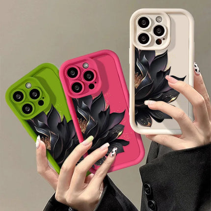 Silicone flower-themed shockproof iPhone case by OKEYWOW for iPhone 11 to 17 Pro Max with bumper protection