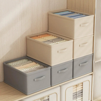 OKEYWOW jeans and underwear storage organizer box with wardrobe dividers for bras, socks, and clothing organization.