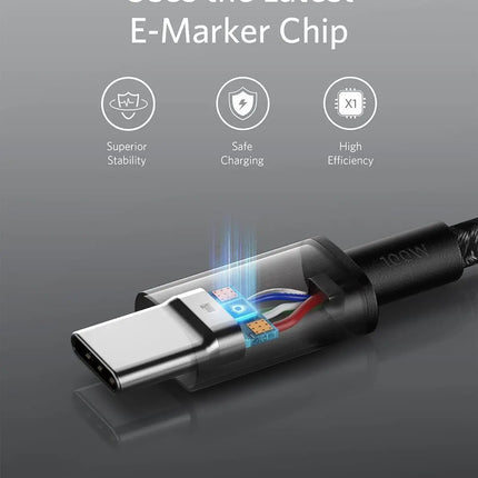 Anker 100W USB-C to USB-C Cable 6ft Nylon Fast Charging MacBook iPhone 17–15