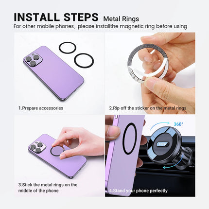 TOPK MagSafe Car Mount Magnetic Air Vent Holder Metal Hook One Hand Operation Stand