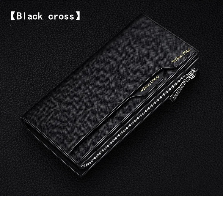 WilliamPOLO Male Genuine Leather Wallets Men Wallet Credit Business Card Holders Fashion Mobile Phone Bag Zipper Purse Handbag