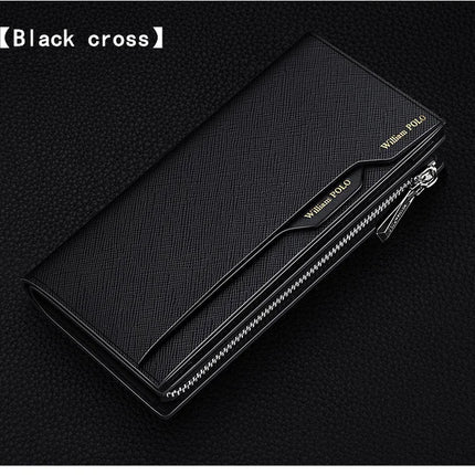 OKEYWOW WilliamPOLO men's genuine leather wallet with zipper, card holder, business phone bag, and purse in sleek design