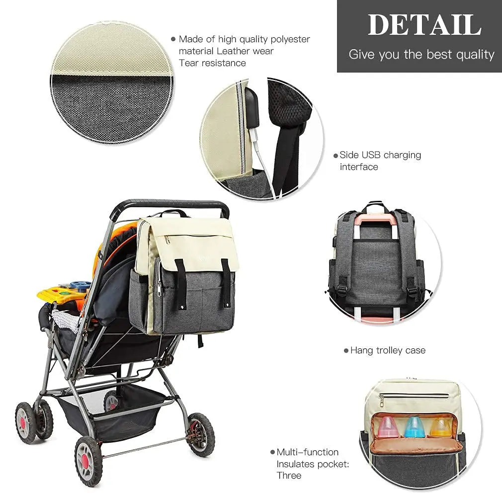 Nappy Changing Backpack Waterproof Multi Compartment Large Capacity Mummy Diaper Backpack with USB Charging Port