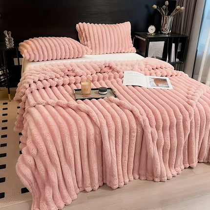 Cozy Stripe Flannel Throw Blanket Waterproof Sofa Bed Cover