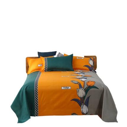 OKEYWOW polyester cotton flat bed sheet for queen or king size beds, white bed linen with no pillow cover, smooth and crisp texture
