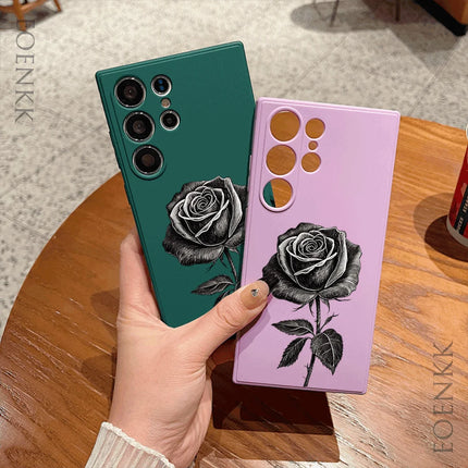 Samsung Galaxy phone with OKEYWOW rose sketch soft TPU shockproof case, designed for S21, S20, Note20, and other models