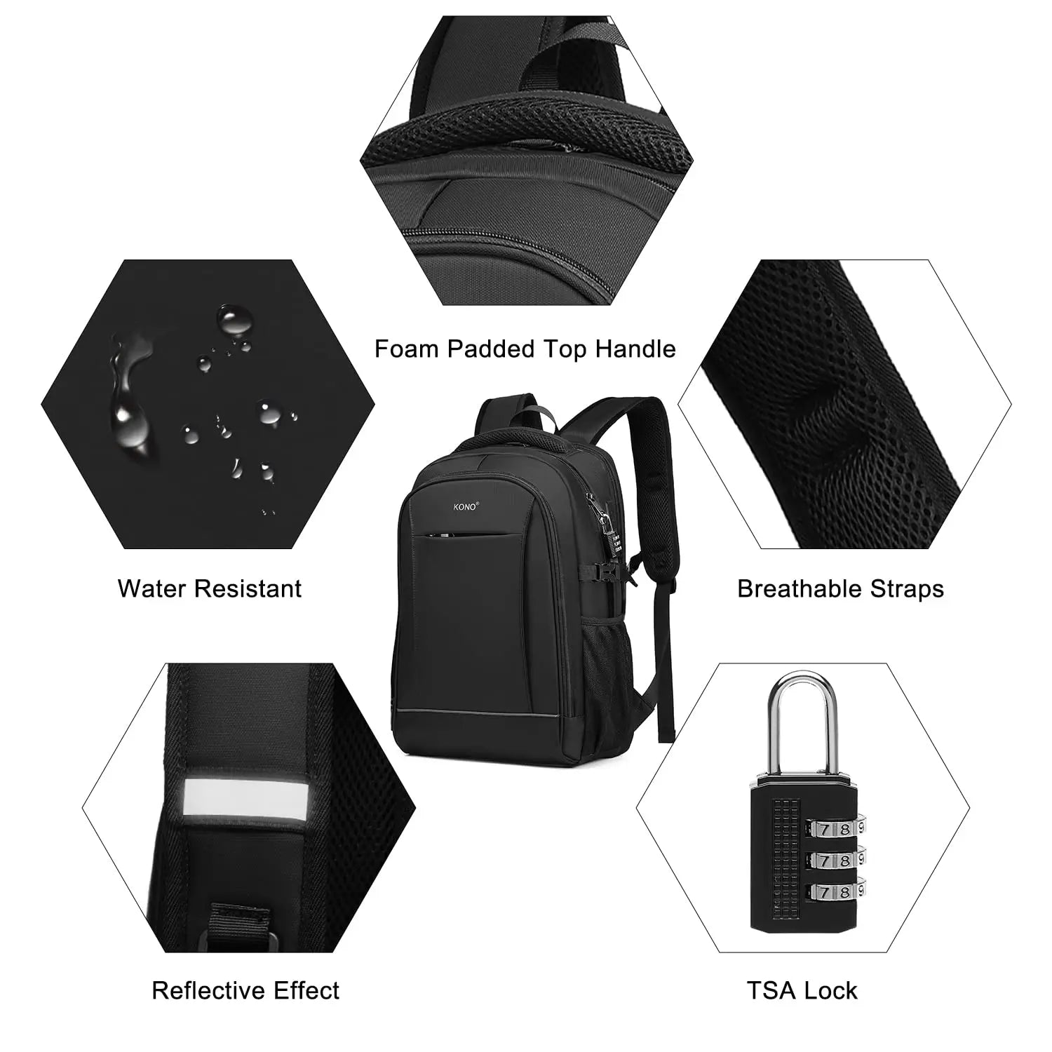 Kono Anti-Theft 15.6" Laptop Backpack - Secure Business & Travel Bag for Work/School, Men & Women