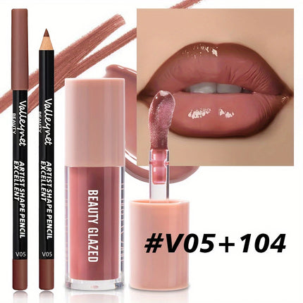 Velora Beauty 2pcs Velvet Lip Set Lip Liner & Lip Glaze Waterproof Long Lasting Matte