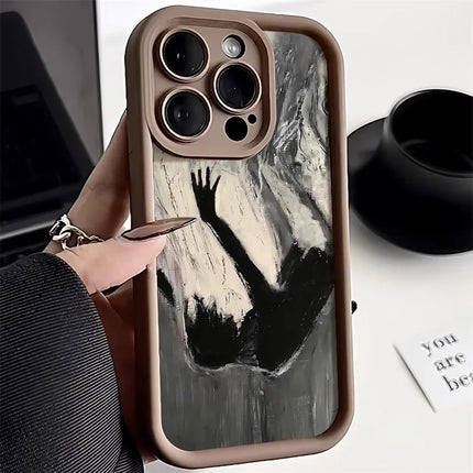 Silicone matte shockproof iPhone case with airplane route design for iPhone 12-16, by OKEYWOW, showing the textured surface and edges.