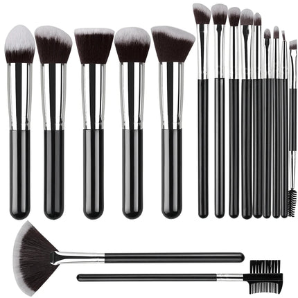 OKEYWOW makeup brush set with 14/16 soft, fluffy brushes for eyeshadow, foundation, blush, and powder application.