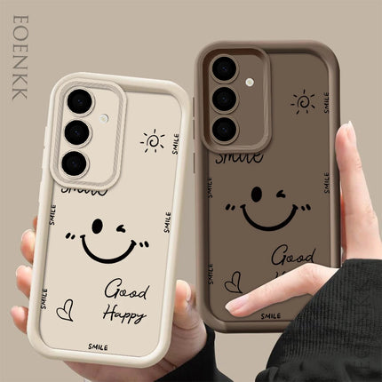 Samsung Smile Face silicone shockproof phone case for Galaxy S21, S20 FE, A55, Note20 Ultra, featuring a colorful smiley face design.