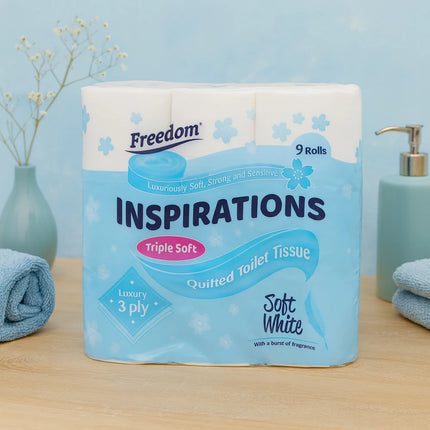 OKEYWOW Freedom Quilted 9-pack 3-ply soft bathroom toilet paper rolls, luxurious and absorbent for everyday use