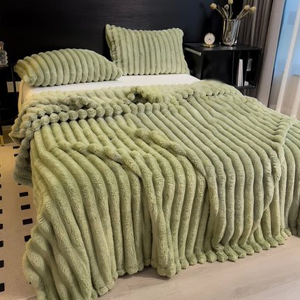 Cozy Stripe Flannel Throw Blanket Waterproof Sofa Bed Cover