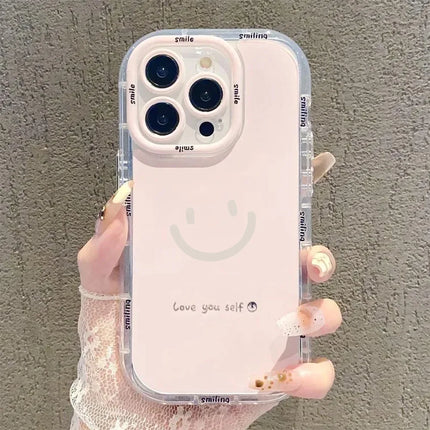 OKEYWOW iPhone smile silicone shockproof case for iPhone 11 to 17 Pro Max XR XS SE, soft cover with colorful smile design.