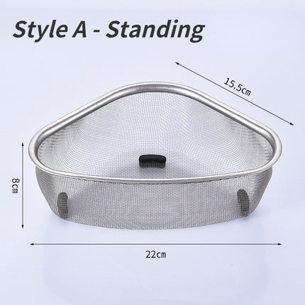 TriDrain Sink Basket Stainless Steel Corner Strainer Kitchen Storage Rack