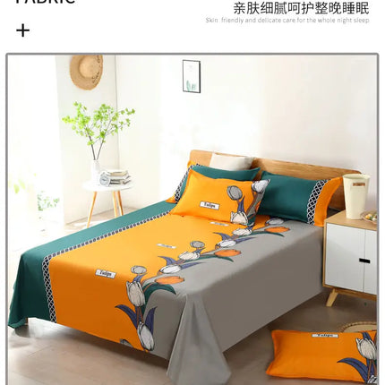 Okeywow polyester cotton flat bed sheet for queen and king beds, soft linen bedding without pillow cover, in a neutral color.